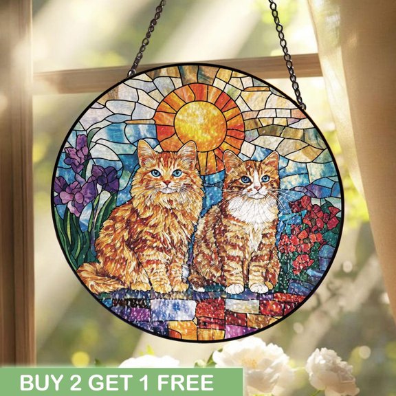 Orange Tabby Cat Stained Glass Suncatcher, Pet Lover Gift For Cat Mom, Feline Window Art, Kitty Memorial Stained Glass Present Decor Home