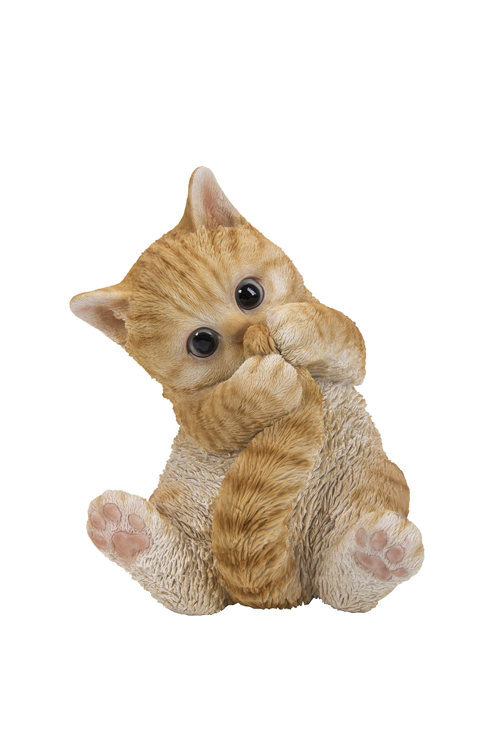 Adorable Orange Tabby Kitten Playing with Tail Garden Statue