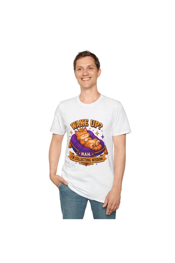 Orange Tabby Kitten Sleeping Funny Cat Nap Meme Cute Unisex Softstyle T-Shirt