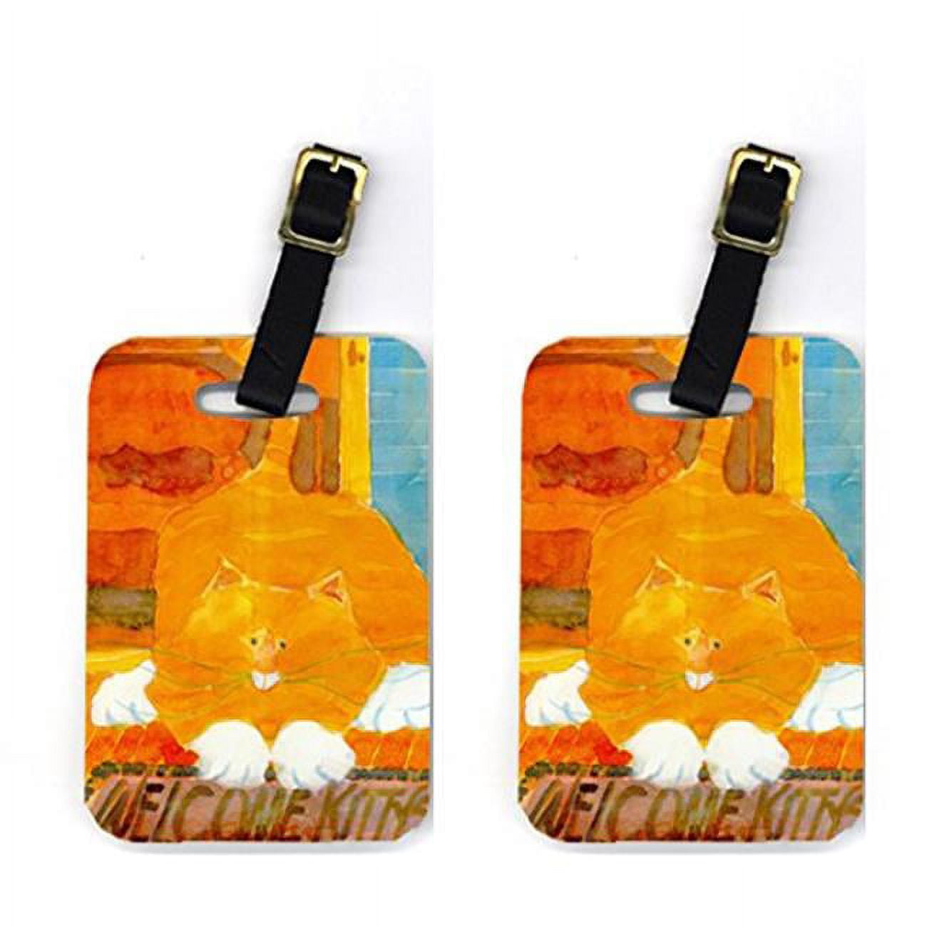 Orange Tabby Welcome Cat Luggage Tag Pair 2 4 x 2.75 In
