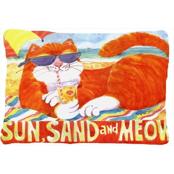 Orange Tabby at the beach Indoor & Outdoor Decorative Fabric Pillow - 12 x 16 in.