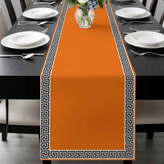 Orange Table Runner 60 Inches Long, Black Modern Geometric Abstract Art Aesthetics Kitchen Coffee Dining Table Decoration for Home Party Birthday Wedding Home Decor 13x60 Inches