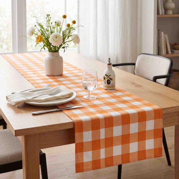 Orange Table Runner 72x13 Inch - Solid Color Wrinkle Resistant Dining Table Decor for Home Party Kitchen, Stain Proof Fabric