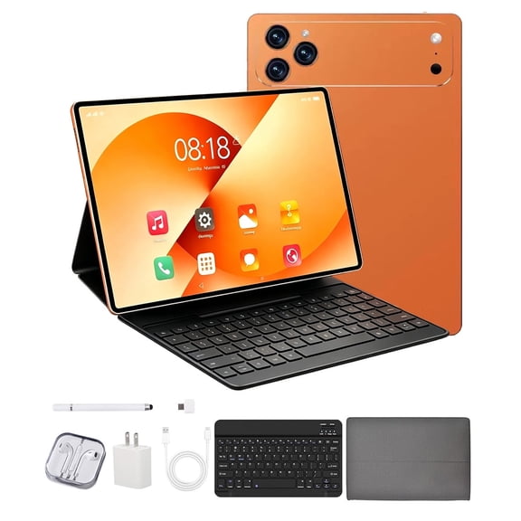 Orange 10.1 Inch Tablet 2026 Newest Android 13 Tablet, 5G Wi-Fi Tablet Computer,2 In 1 Tablet with Keyboard, 256GB ROM+8GB RAM ,Octa-Core Processor,1920 * 1200 IPS,Bluetooth,GPS