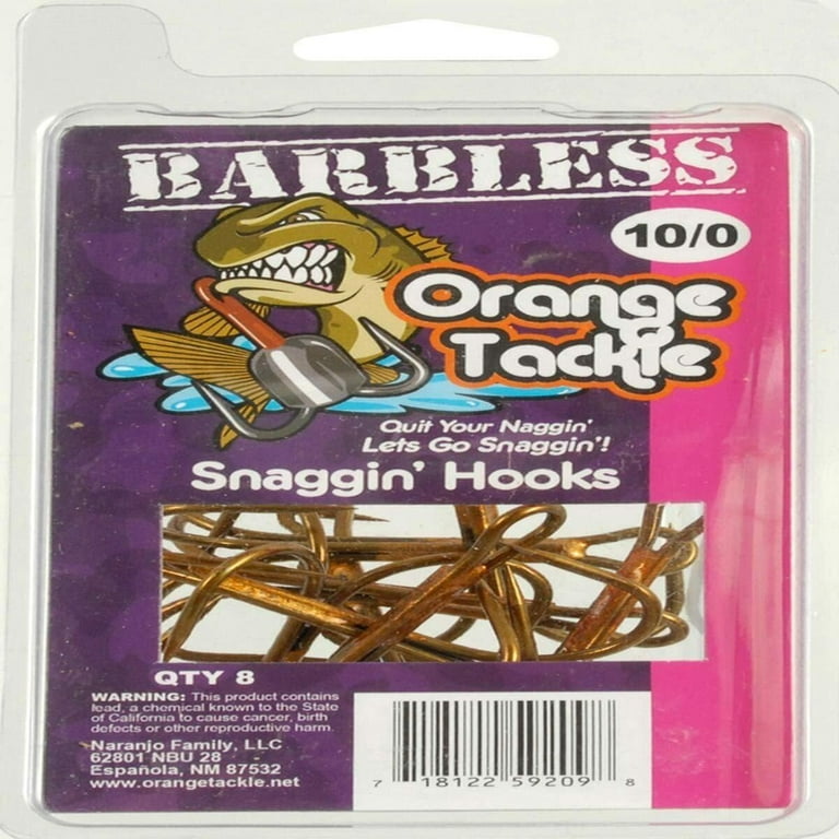 Orange Tackle Snaggin' Hooks Barbless, 10/0