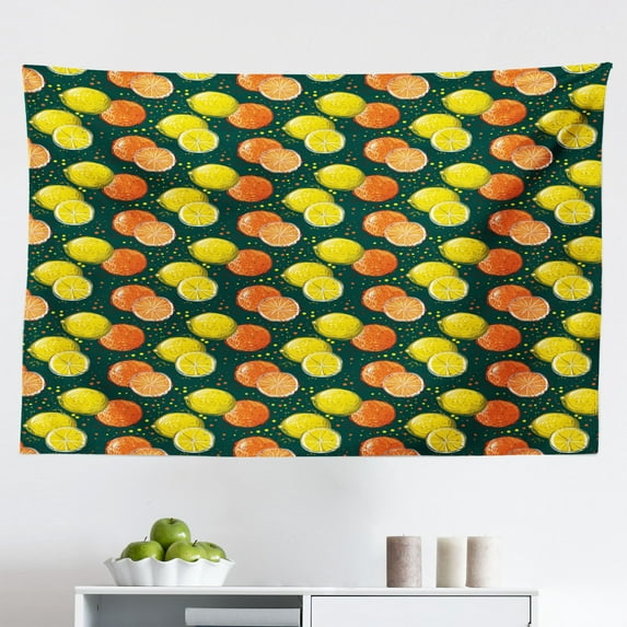 Orange Tapestry, Continuous Pattern Sketch of Tailoring Materials in Tangerine Tones, Fabric Wall Hanging Decor for Bedroom Living Room Dorm, 2 Sizes, Vermilion and Multicolor, by Ambesonne