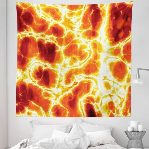 Orange Tapestry, Hot Lava Texture Bursting Volcanic Heated Magma Image Warm Colored, Fabric Wall Hanging Decor for Bedroom Living Room Dorm, 5 Sizes, Orange and Yellow, by Ambesonne