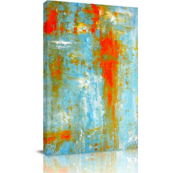 Orange Teal Abstract Canvas Wall Art Turquoise Decor for Bedroom Bathroom, Picture Print Painting Artwork for Living Room,Kitchen,Stretched and Framed 12" Wx18 L