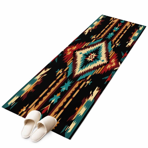 Orange Teal Boho Large Area Rugs for Bedroom Living Room, Soft Non Slip Carpet Bedside Rug, Southwestern Ethnic Abstract Geometric Rectangular Floor Cover Kitchen Accent Rug 2'x6' for Office