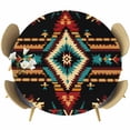 thumbnail image 1 of Orange Teal Boho Round Tablecloth 36-44 Inch Round Fitted Table Cloth with Elastic Edge, Southwestern Ethnic Abstract Geometric Waterproof Table Cover Protector for Outdoor Picnic Party Dining, 1 of 6