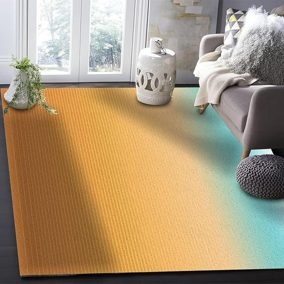 Orange And Teal Color Area Rug For Living Room Bedroom, Minimalist Abstract Stripe Art Carpet, Dining Room Non-Slip Indoor Rug Washable Soft And Comfortable Rug 4 x 6ft