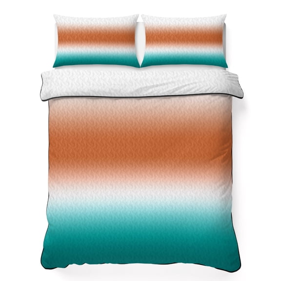 Orange and Teal Gradient 3 Piece Quilt Bedding Set with 2 Pillow Shams, Minimalist Caramel Orange Green Ombre Lightweight Bedspread Coverlet, Soft Breathable All Season Quilt, 79 x 90 Inch
