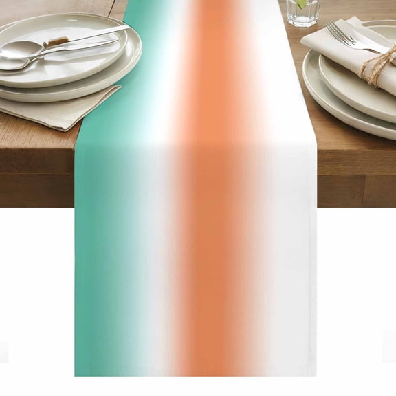 Orange and Teal Gradient Cotton Linen Table Runner Minimalist Orange Mint Ombre Modern Dining Table Runners for Home Decor Party Dining Room Restaurant Kitchen Party 13" x 90"