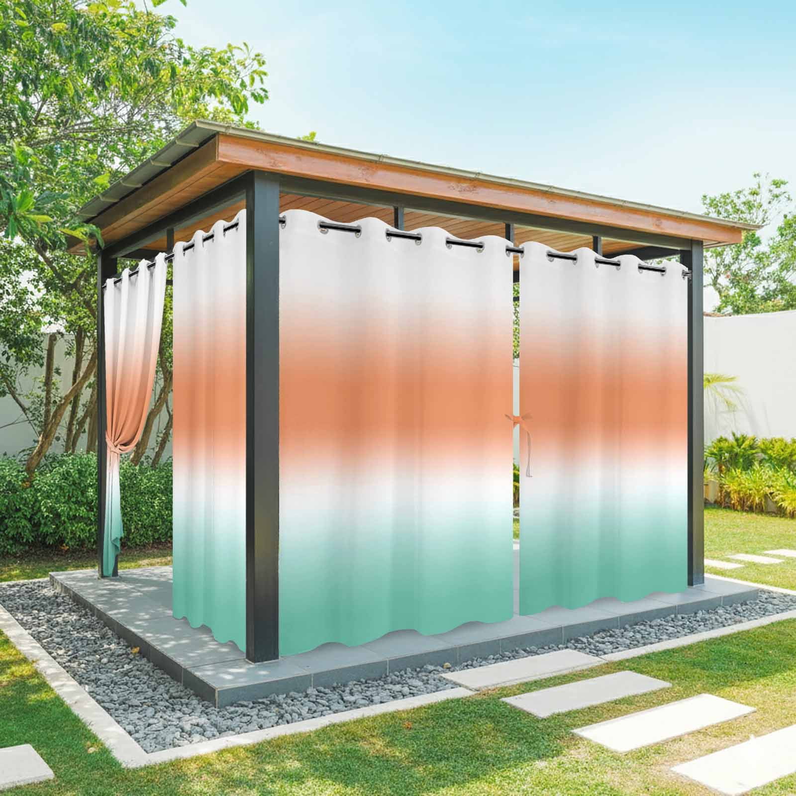 Orange and Teal Gradient Outdoor Curtains for Patio, Minimalist Orange Mint Ombre Modern Sunshade Privacy Drapes Grommet Waterproof Outside Curtains for Porch/Cabana/Balcony 54"x 108", 1 Panel