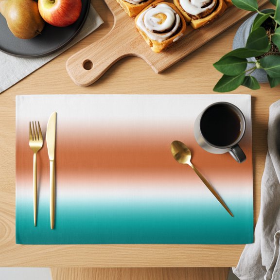 Orange and Teal Gradient Placemats Set of 1, Minimalist Caramel Orange Green Ombre Non-Slip Place Mats Washable Table Mats for Kitchen Dining Table Decorations Indoor/Outdoor