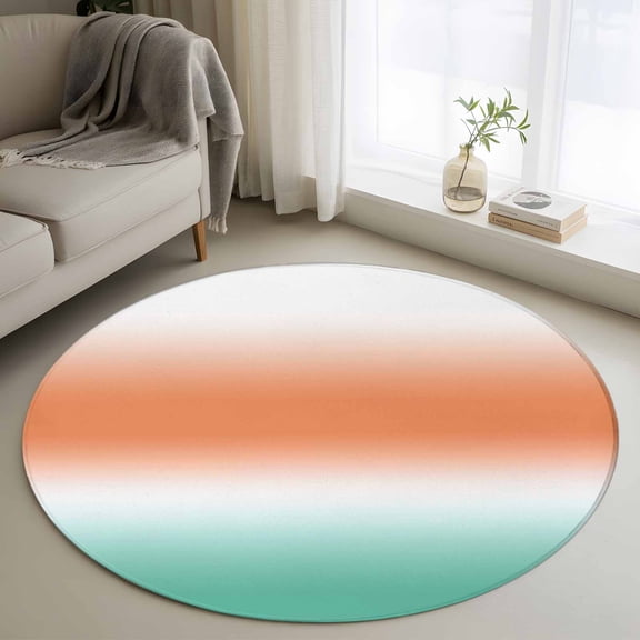 Orange and Teal Gradient Washable Round Area Rug 3 ft, Minimalist Orange Mint Ombre Modern , Soft Non Slip Rugs Stain Repellent Indoor Felt Carpet for Living Dining Room Bedroom Home Office