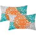 thumbnail image 1 of Orange Teal Grey Pillow Covers 12x20 Dahlias Floral Modern Farmhouse Rustic Decorative Cotton Couch Lumbar Pillow Cases with Zipper Set of 2 Home Decor for Living Room Bedroom Bed Cushion Outdoor, 1 of 6
