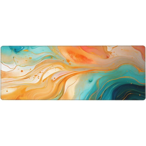 Orange Teal Marble Mouse Pad - Marbled Design Gaming Mouse Pad 31.5x11.8 Inch Colored Marbling Print Desk Mat Extended Mousepad for Work Game Office Home