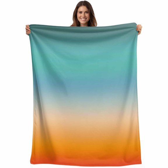 Orange Teal Ombre Blanket Soft Cozy Warm Twin Blanket for Bed, Plush Fuzzy Flannel Fleece Blankets for Sofa, Gradient Abstract Modern Art Throw Blankets for Couch, Lightweight Gifts, 60"x80"
