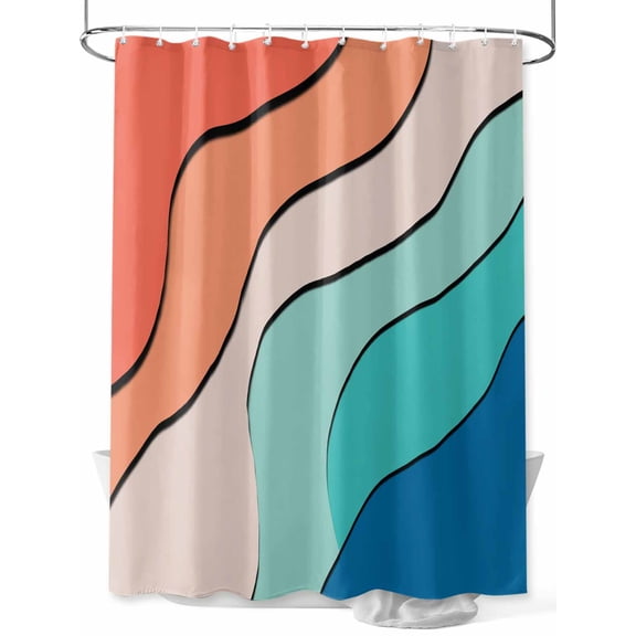 Orange Teal Ombre Extra Long Shower Curtain Set, Waterproof Shower Curtains for Bathroom, Modern Moire Abstract Art Washable Fabric Cloth Bath Curtain for Bathtub Decoration with Hooks 72x96 Inches