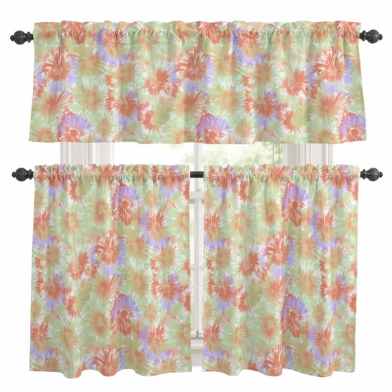 Orange Teal Purple Kitchen Curtains Sets for Windows 24 Inch Length, Modern Abstract Art Watercolor Rod Pocket Window Treatments Tier Curtains and Valances Set for Bedroom/Bathroom