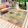 thumbnail image 1 of Orange Teal Red Boho Outdoor Rug for Patio/Deck/Porch, Non-Slip Large Area Rug 5 x 7 Ft, Modern Abstract Splashing Art Indoor Outdoor Rugs Washable Area Rugs, Reversible Camping Rug Carpet Runner, 1 of 8