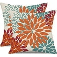 thumbnail image 1 of Orange Teal Red Flower Pillow Covers 16x16 Inch Set of 2 Fall Throw Pillows Outdoor Waterproof Decor for Living Room Sofa Patio Funiture Garden Floral Linen Cushion Case 2Y, 1 of 6