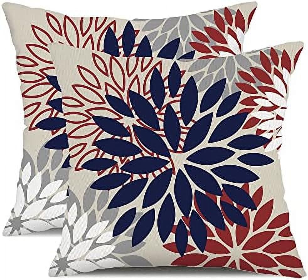 Orange Teal Red Flower Pillow Covers 18x18 Inch Set of 2 Fall Throw Pillows Outdoor Waterproof