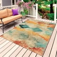 thumbnail image 1 of Orange Teal Red Outdoor Rug for Patio/Deck/Porch, Non-Slip Large Area Rug 3 x 5 Ft, Boho Ethnic Abstract Splashing Art Indoor Outdoor Rugs Washable Area Rugs, Reversible Camping Rug Carpet Runner, 1 of 8