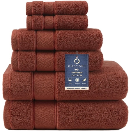Orange Terracotta 6-Piece Bath Towel Set 100% Zero Twist Ring Spun Turkish Cotton 650 GSM