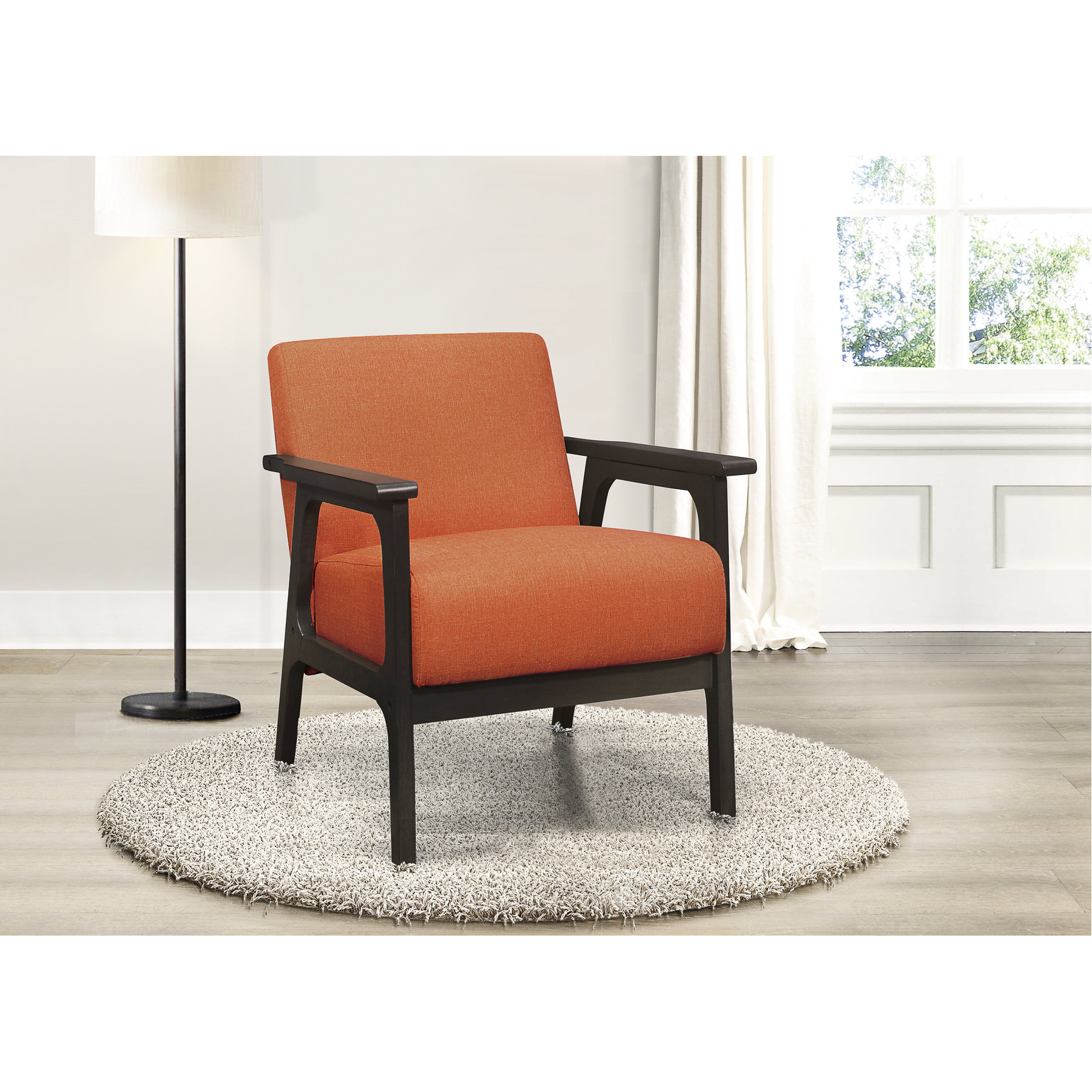 View of Orange Textured Accent Chair | For the Main Living Space | Exposed Gray ...