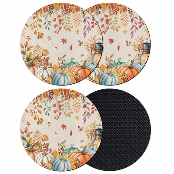 Orange Thanksgiving Fall Coasters Set of 4, Absorbent Coasters for Drinks, Orange Blue Pumpkins Botanical Rustic Coaster for Desk Coffee Table Protection, Home Decor House Warming Gifts 4"