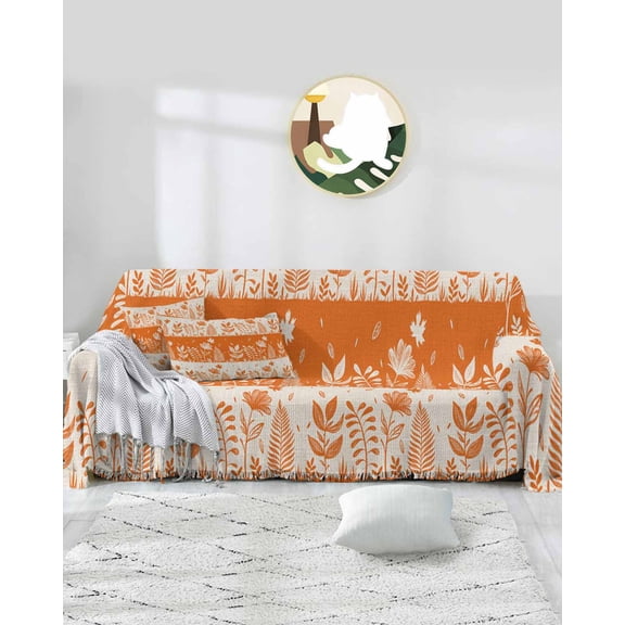 Orange Thanksgiving Flower Sofa Covers for 3 Cushion Couch,Washable Sectional & L Shape Couch Covers for Dogs/Cat/Kid,Country Rustic Botanical Plant Non Slip Sofa Slipcover Tassel Futon Cover 71x150