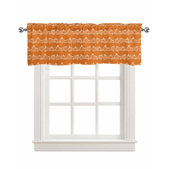 Orange Thanksgiving Pumpkins Kitchen Valances for Windows Farmhouse Linen Window Valance Curtain for Living Room Window Treatment Fall Simple Lines Country Valance Rod Pocket Topper, 42 x 12 Inch