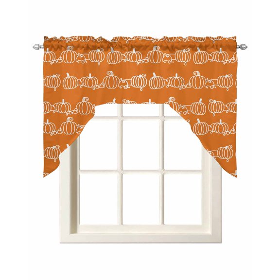 Orange Thanksgiving Pumpkins Swag Valances for Windows, Small Curtains Drapes, Fall Simple Lines Country Kitchen Window Curtains Over Sink Window Treatment Valance for Bedroom/Bathroom 56"x36"