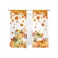 thumbnail image 1 of Orange Thanksgiving Sheer Curtains 63 Inch Length 2 Panels Set, Semi Transparent Voile Rod Pocket Curtains for Living Dining Room Bedroom Drapes Pumpkins Maple Leaves Autumn, 1 of 6