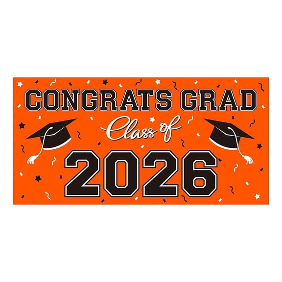 Orange Themed 2026 Graduation Decorations - Congrats Grad Banner, Class of 2026 Backdrop - Complete Party Supplies for High School & College Celebrations