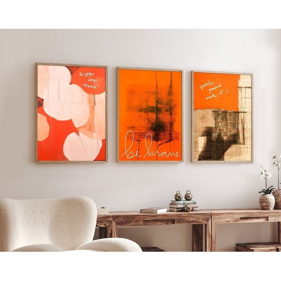 Orange Themed Posters - Modern Abstract Motivational - Inspiring Positive Quote Room Decor Set 3