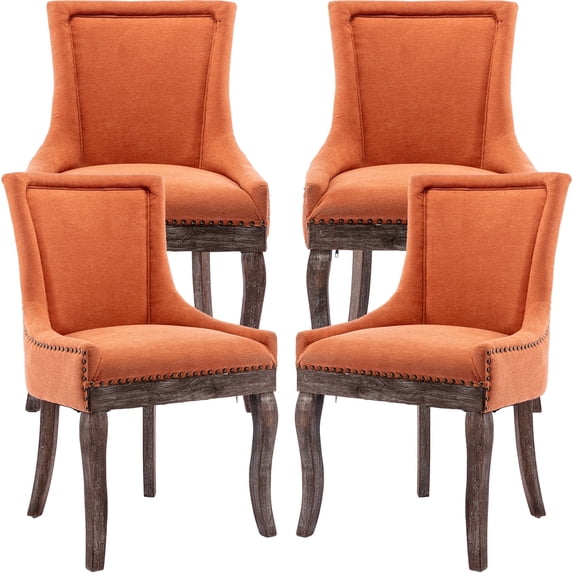 Orange Thickened Fabric Dining Chairs Set of 4, Kitchen & Dining Room Chairs Set of 4, Upholstered Dining Chairs, Solid Wood Frame (Orange, 4 Pcs)