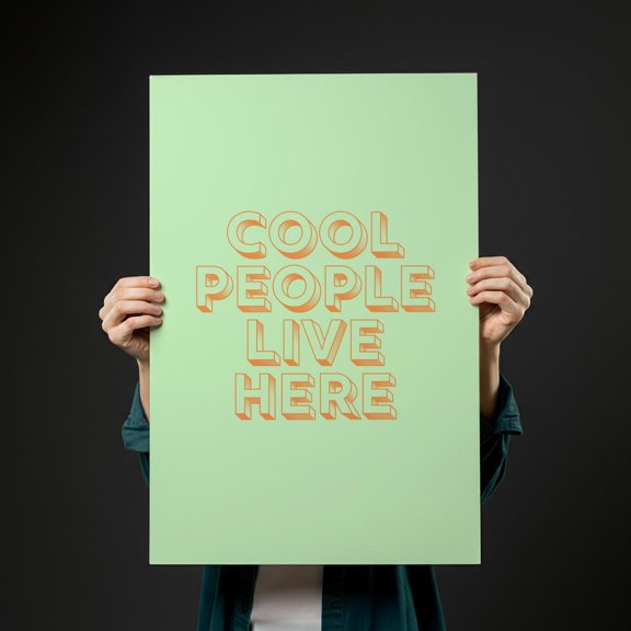 Orange Three Dimensional Typography People Live Here Wall Art Decor Unframed Paper Print