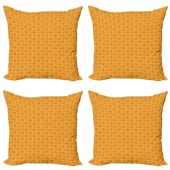 Ambesonne Orange Throw Pillow Cover 4 Pack, Ink Drawn Citrus Fruit Art, 24", Pale Orange and Paprika