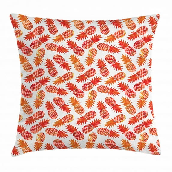 Orange Throw Pillow Cushion Cover, Vintage Pattern of Tropical Exotic Climate Fruits Pineapples Hawaiian Summer, Decorative Square Accent Pillow Case, 24 X 24 Inches, Red Orange White, by Ambesonne
