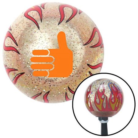 Orange Thumbs Up Clear Flame Metal Flake Shift Knob with M16 x 1.5 Insert Shifter Brody