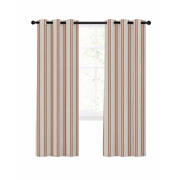Orange Ticking Stripe Blackout Curtains for Bedroom Living Room, Minimalist Vertical Lines Khaki 63 In Long Thermal Insulated Room Darkening Drapes Grommet Window Treatments, 42 x 63 In
