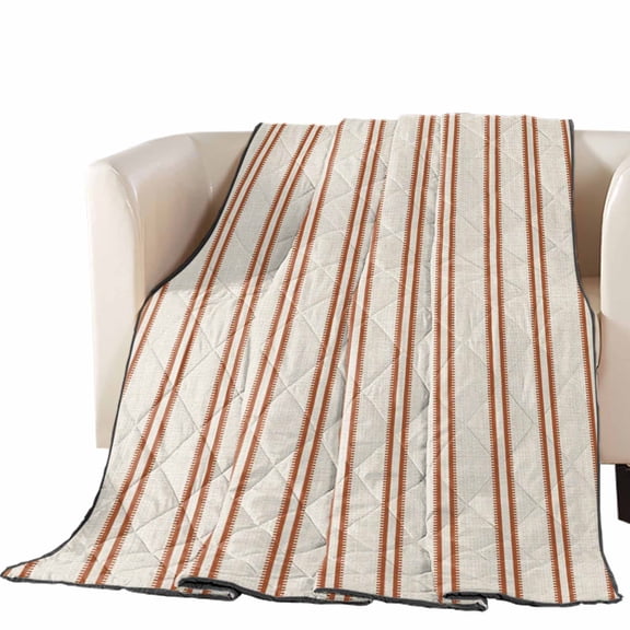 Orange Ticking Stripe Quilted Comforters Cooling Blanket Full Size, Minimalist Vertical Lines Khaki Cold Comfort for Hot Sleepers Lightweight Air Conditioning Quilt Blanket for Bed