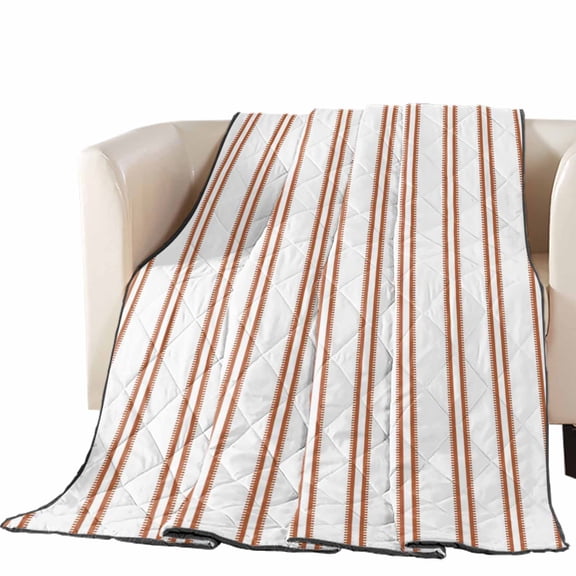 Orange Ticking Stripe Quilted Comforters Cooling Blanket Queen Size, Minimalist Vertical Lines White Cold Comfort for Hot Sleepers Lightweight Air Conditioning Quilt Blanket for Bed