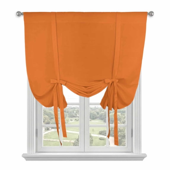 Orange Tie Up Curtains for Kitchen Windows,Adjustable Rod Pocket Valance 54 Inch Long, Pure Orange Window Treatment Balloon Roman Blind Shade, 42" x 54"