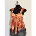 thumbnail image 1 of Orange Tie-Front Ruched Peplum Mesh Hem Asymmetrical Tank Top For Women, 1 of 8