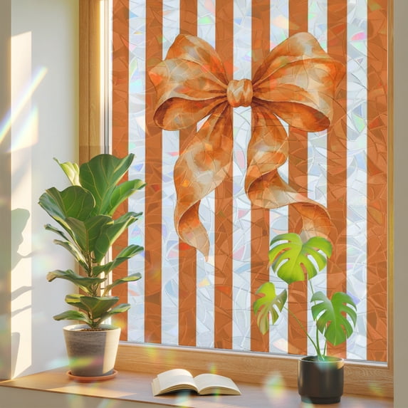 Windows Rainbow Ribbons Orange Tied Bow Window Privacy Film Rainbow Static Cling Stain Glass ...