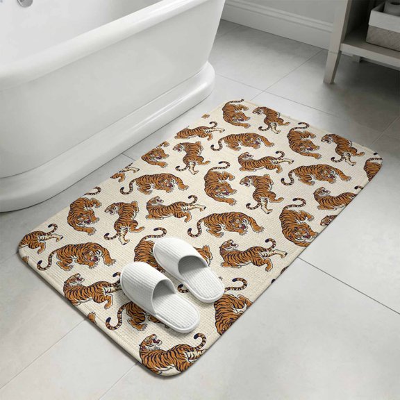 Orange Tiger Bathroom Rugs Non Slip Washable Bath Mat Absorbent Low Pile Front Door Mat Farmhouse Animals Indoor Doormat for Kitchen Entryway Shower Decor Accessories 15.7"x23.6"